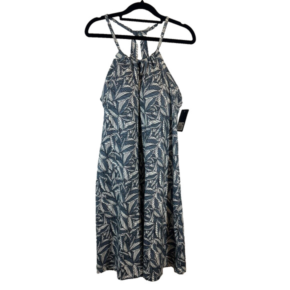 NWT Eddie Bauer Women L Sleeveless Harmony Dress Ombre Blue Simple Palm C6 - Picture 4 of 11